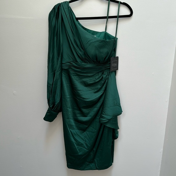 Ieena for Mac Duggal SATIN ONE SLEEVE COCKTAIL DRESS NWT - Picture 4 of 12